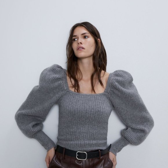 Zara Sweaters - ZARA Wool Blend Knit Sweater Balloon Sleeve Gray M